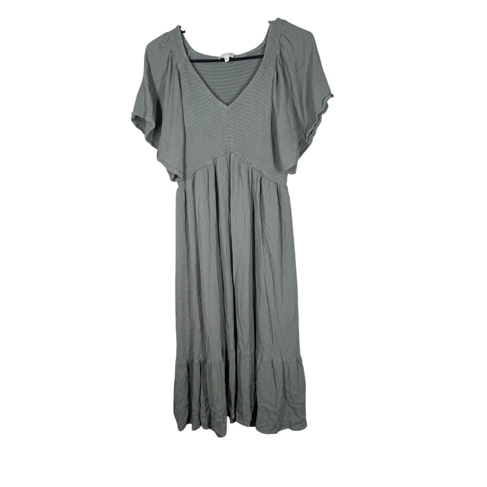 Baltic Born Womens Green Babydoll Midi Dress Sz XL Feminine V Neck Tiered